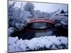 Bridge in Sinsen-En Garden in Snow, Kyoto, Japan-null-Mounted Photographic Print