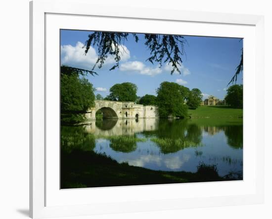 Bridge, Lake and House, Blenheim Palace, Oxfordshire, England, United Kingdom, Europe-Nigel Francis-Framed Photographic Print