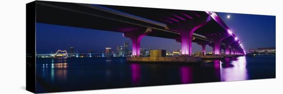 Bridge Lit Up Across a Bay, Macarthur Causeway, Biscayne Bay, Miami, Florida, USA-null-Stretched Canvas