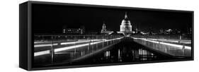 Bridge Lit Up at Night, London Millennium Footbridge, St. Paul's Cathedral, Thames River-null-Framed Stretched Canvas