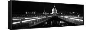 Bridge Lit Up at Night, London Millennium Footbridge, St. Paul's Cathedral, Thames River-null-Framed Stretched Canvas