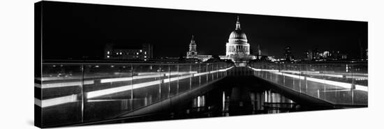 Bridge Lit Up at Night, London Millennium Footbridge, St. Paul's Cathedral, Thames River-null-Stretched Canvas