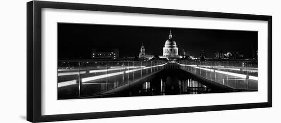 Bridge Lit Up at Night, London Millennium Footbridge, St. Paul's Cathedral, Thames River-null-Framed Photographic Print