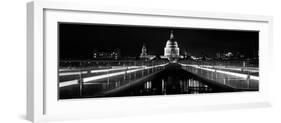 Bridge Lit Up at Night, London Millennium Footbridge, St. Paul's Cathedral, Thames River-null-Framed Photographic Print