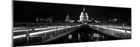Bridge Lit Up at Night, London Millennium Footbridge, St. Paul's Cathedral, Thames River-null-Mounted Photographic Print