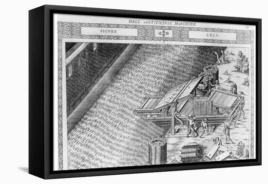 Bridge Made in Shape of Boat, Illustration from 'Diverse Imaginary Machines' by Agostino Ramelli-Agostino Ramelli-Framed Stretched Canvas