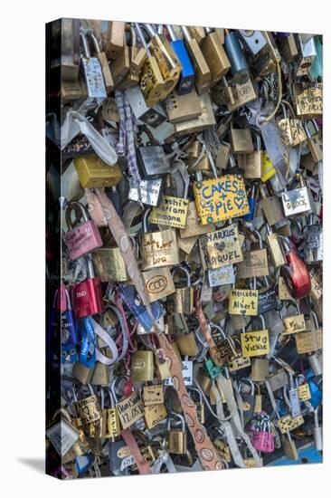 Bridge of love locks, Notre Dame, Paris, France-Lisa S. Engelbrecht-Stretched Canvas