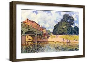 Bridge on Hampton Court-Alfred Sisley-Framed Art Print