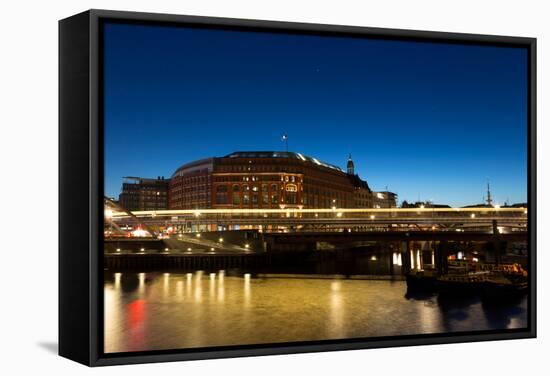 Bridge on the River in the Night Hamburg-Wlad74-Framed Stretched Canvas
