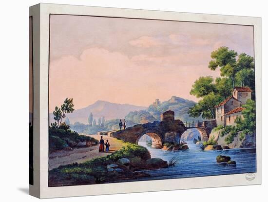 Bridge over a River, Italian Landscape-null-Stretched Canvas