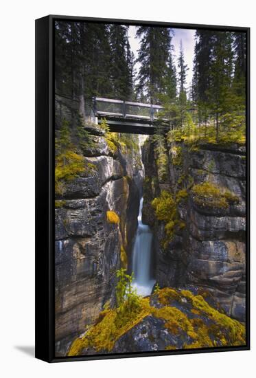 Bridge over a Waterfall with Rocks on Each Side-null-Framed Stretched Canvas