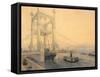 Bridge over Danube River in Budapest, Hungary 19th Century Watercolour-null-Framed Stretched Canvas