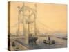 Bridge over Danube River in Budapest, Hungary 19th Century Watercolour-null-Stretched Canvas