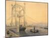 Bridge over Danube River in Budapest, Hungary 19th Century Watercolour-null-Mounted Giclee Print