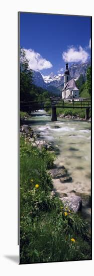 Bridge over Stream Below Country Church, Bavarian Alps, Germany-null-Mounted Photographic Print