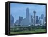 Bridge over the Dallas River Floodplain, and Skyline of the Downtown Area, Dallas, Texas, USA-Waltham Tony-Framed Stretched Canvas