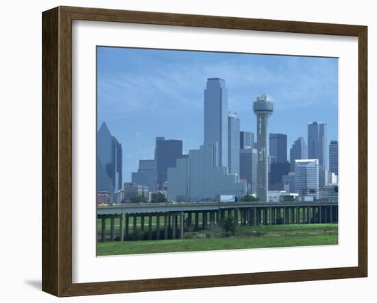 Bridge over the Dallas River Floodplain, and Skyline of the Downtown Area, Dallas, Texas, USA-Waltham Tony-Framed Photographic Print