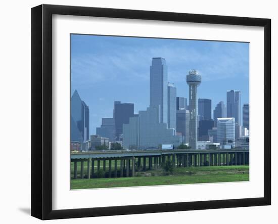 Bridge over the Dallas River Floodplain, and Skyline of the Downtown Area, Dallas, Texas, USA-Waltham Tony-Framed Photographic Print