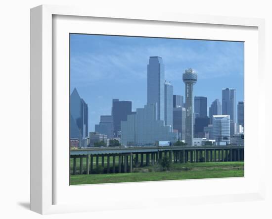 Bridge over the Dallas River Floodplain, and Skyline of the Downtown Area, Dallas, Texas, USA-Waltham Tony-Framed Photographic Print