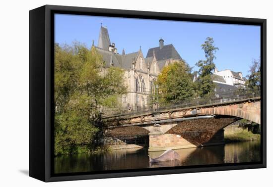 Bridge over the Lahn River and Medieval Old University Buildings, Marburg, Hesse, Germany, Europe-Nick Upton-Framed Stretched Canvas