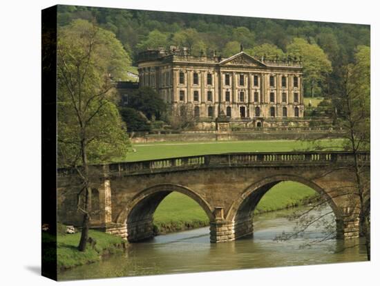 Bridge over the River and Chatsworth House, Derbyshire, England, United Kingdom, Europe-Christina Gascoigne-Stretched Canvas