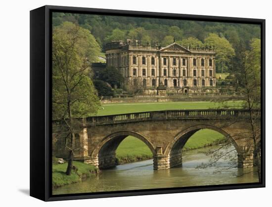 Bridge over the River and Chatsworth House, Derbyshire, England, United Kingdom, Europe-Christina Gascoigne-Framed Stretched Canvas