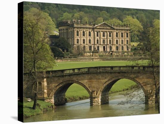 Bridge over the River and Chatsworth House, Derbyshire, England, United Kingdom, Europe-Christina Gascoigne-Stretched Canvas