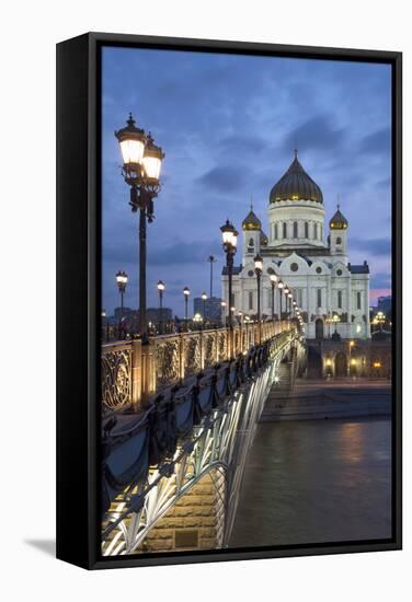 Bridge over the River Moscova and Cathedral of Christ the Redeemer at Night, Moscow, Russia, Europe-Martin Child-Framed Stretched Canvas