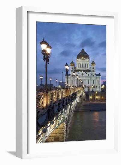 Bridge over the River Moscova and Cathedral of Christ the Redeemer at Night, Moscow, Russia, Europe-Martin Child-Framed Photographic Print