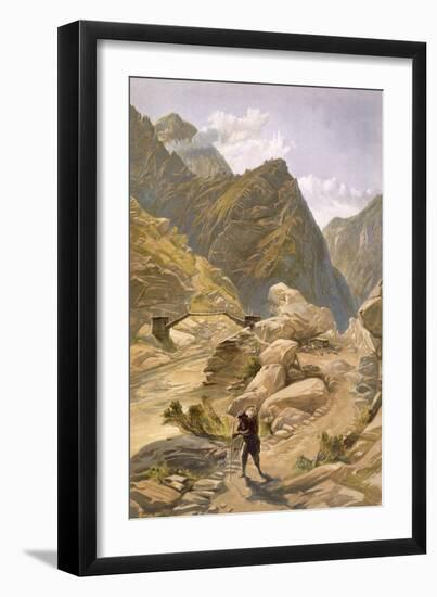 Bridge over the Sutlej at Wangtoo, from 'India Ancient and Modern', 1867 (Colour Litho)-William 'Crimea' Simpson-Framed Giclee Print