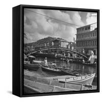 Bridge Spanning River in Middle of Town on the Island of Martinique-David Scherman-Framed Stretched Canvas