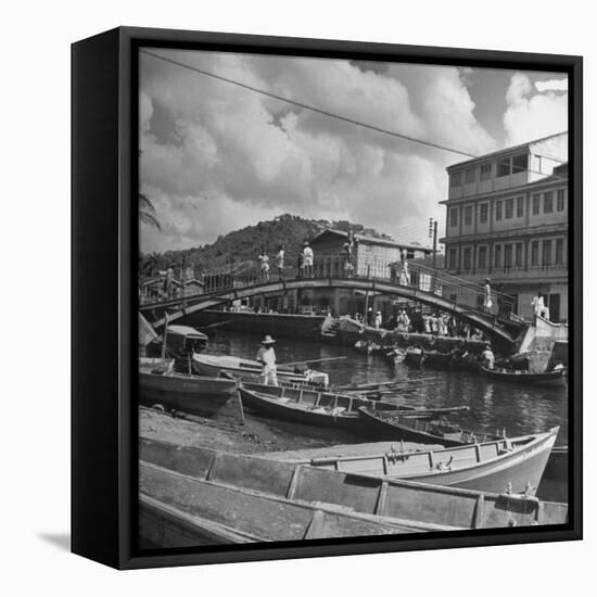 Bridge Spanning River in Middle of Town on the Island of Martinique-David Scherman-Framed Stretched Canvas