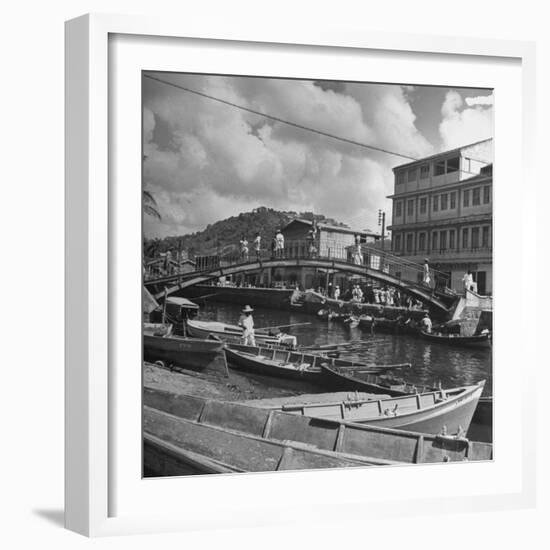 Bridge Spanning River in Middle of Town on the Island of Martinique-David Scherman-Framed Premium Photographic Print