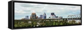 Bridge with Skyline in the Background, John F. Kennedy Memorial Bridge, Louisville, Kentucky, USA-null-Framed Stretched Canvas