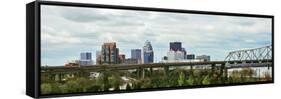 Bridge with Skyline in the Background, John F. Kennedy Memorial Bridge, Louisville, Kentucky, USA-null-Framed Stretched Canvas