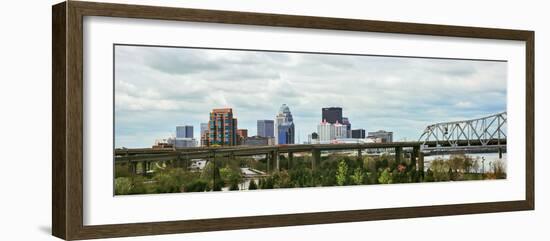 Bridge with Skyline in the Background, John F. Kennedy Memorial Bridge, Louisville, Kentucky, USA-null-Framed Photographic Print