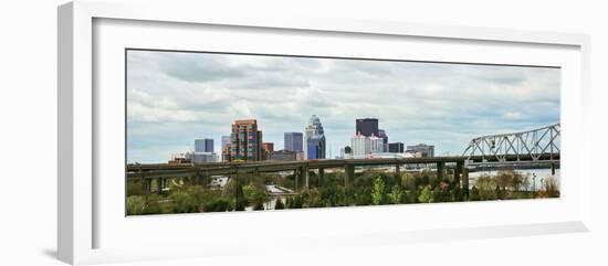 Bridge with Skyline in the Background, John F. Kennedy Memorial Bridge, Louisville, Kentucky, USA-null-Framed Photographic Print