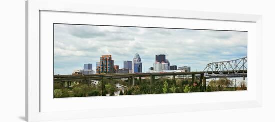 Bridge with Skyline in the Background, John F. Kennedy Memorial Bridge, Louisville, Kentucky, USA-null-Framed Photographic Print