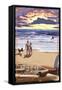 Bridgeport, Connecticut - Beach and Sunset-Lantern Press-Framed Stretched Canvas