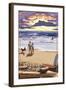 Bridgeport, Connecticut - Beach and Sunset-Lantern Press-Framed Art Print