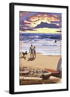 Bridgeport, Connecticut - Beach and Sunset-Lantern Press-Framed Art Print