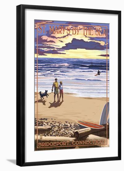 Bridgeport, Connecticut - Beach and Sunset-Lantern Press-Framed Art Print