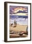 Bridgeport, Connecticut - Beach and Sunset-Lantern Press-Framed Art Print