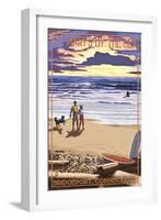 Bridgeport, Connecticut - Beach and Sunset-Lantern Press-Framed Art Print