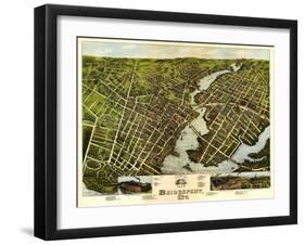 Bridgeport, Connecticut - Panoramic Map-Lantern Press-Framed Art Print