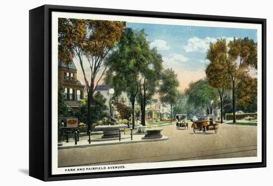 Bridgeport, Connecticut - View of Park and Fairfield Avenues-Lantern Press-Framed Stretched Canvas