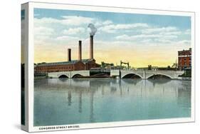 Bridgeport, Connecticut - Waterfront View of the Congress Street Bridge-Lantern Press-Stretched Canvas