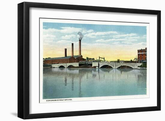 Bridgeport, Connecticut - Waterfront View of the Congress Street Bridge-Lantern Press-Framed Art Print