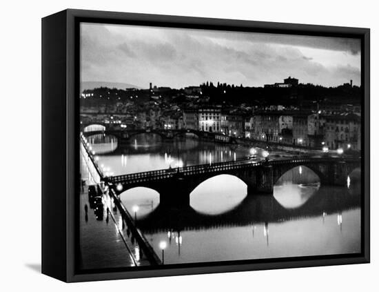 Bridges across the Arno River at Night-Alfred Eisenstaedt-Framed Stretched Canvas