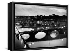 Bridges across the Arno River at Night-Alfred Eisenstaedt-Framed Stretched Canvas